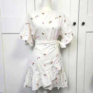 Afrm white embroidered flower wrap dress, xs